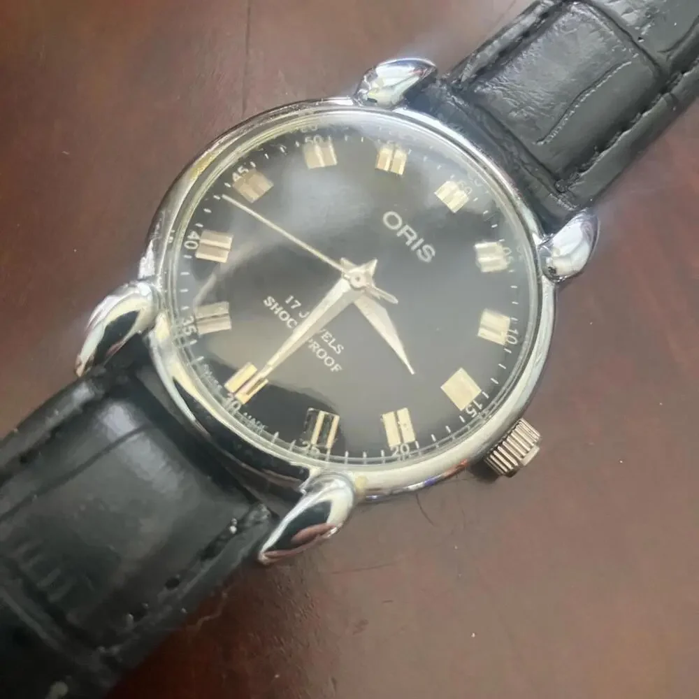 Oris Silver and Black Classic Watch 36mm Rare Vintage‎ Hand Wind